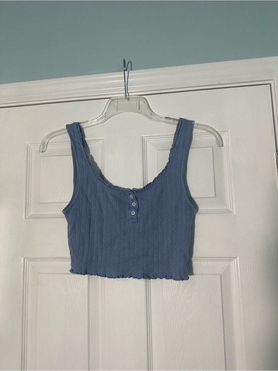 American Eagle Outfitters Tops - American Eagle Outfitters Dusty Blue Ribbed Scoop Crop Tank
